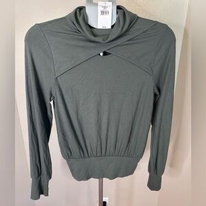 NWT BKE Agave Green Long Sleeve Mock Neck Keyhole Top